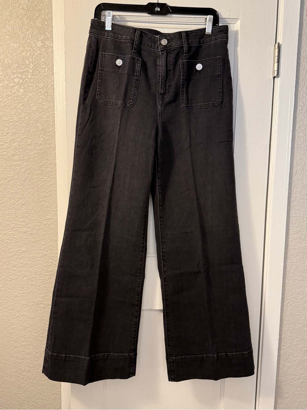 J. Crew Washed Black Wide-Leg Jeans with Front Patch Pockets size 29P